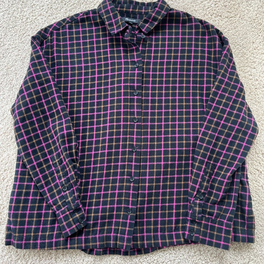 Madewell Flannel Westlake Shirt in Black/Pink Stoppard Plaid Women's Size S